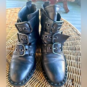 Steven Black Triple Buckle Boots